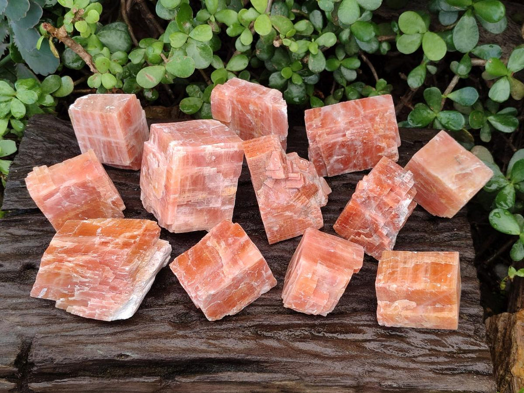 Natural Rhombohedral Sunset Deep Orange Calcite Specimens x 12 From Spitzkop, Namibia - Toprock Gemstones and Minerals 