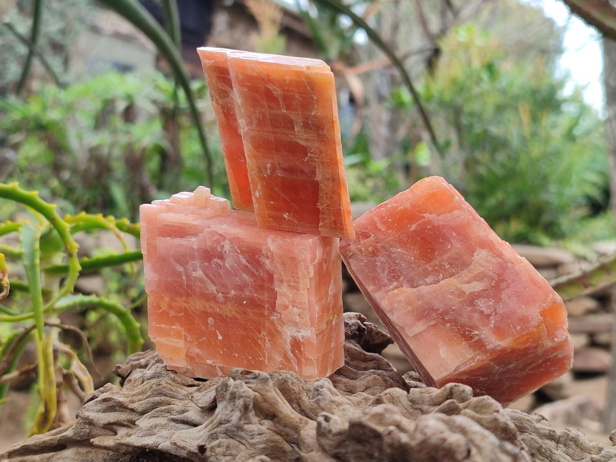 Natural Rhombohedral Sunset Deep Orange Calcite Specimens x 12 From Spitzkop, Namibia - Toprock Gemstones and Minerals 