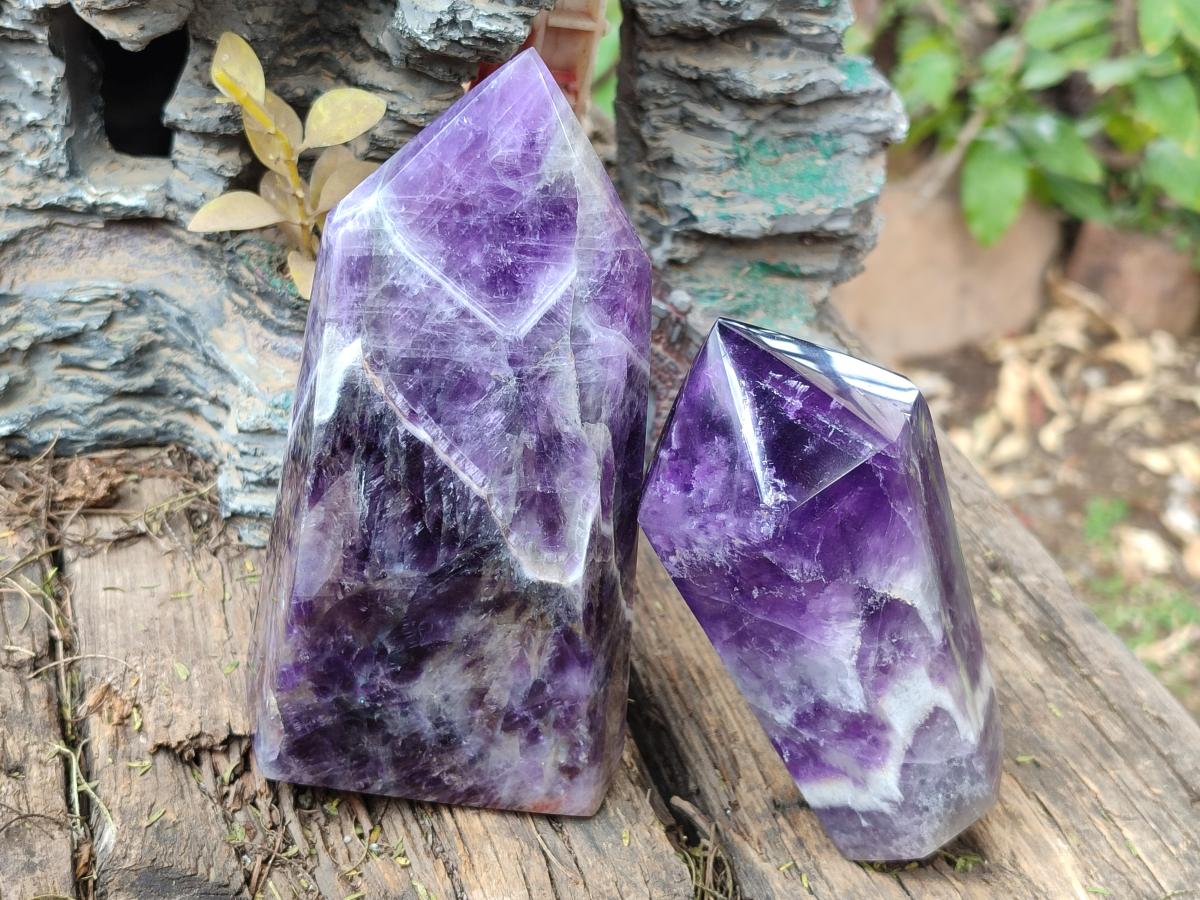 Polished Chevron Amethyst Display Crystals x 2 From Zambia - Toprock Gemstones and Minerals 