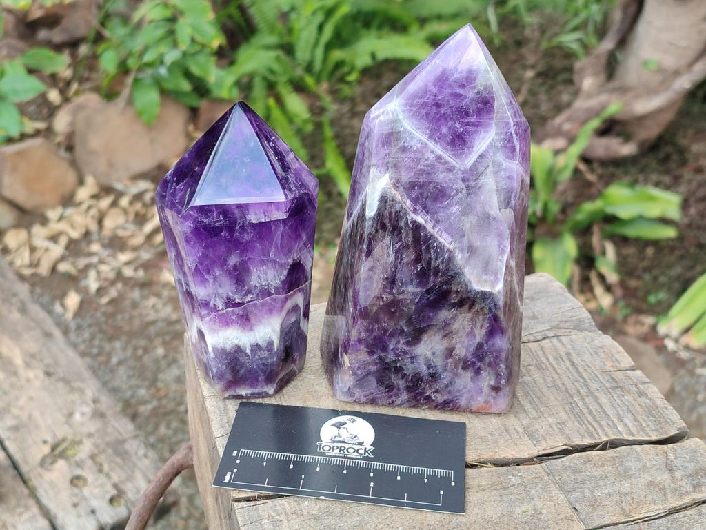 Polished Chevron Amethyst Display Crystals x 2 From Zambia - Toprock Gemstones and Minerals 
