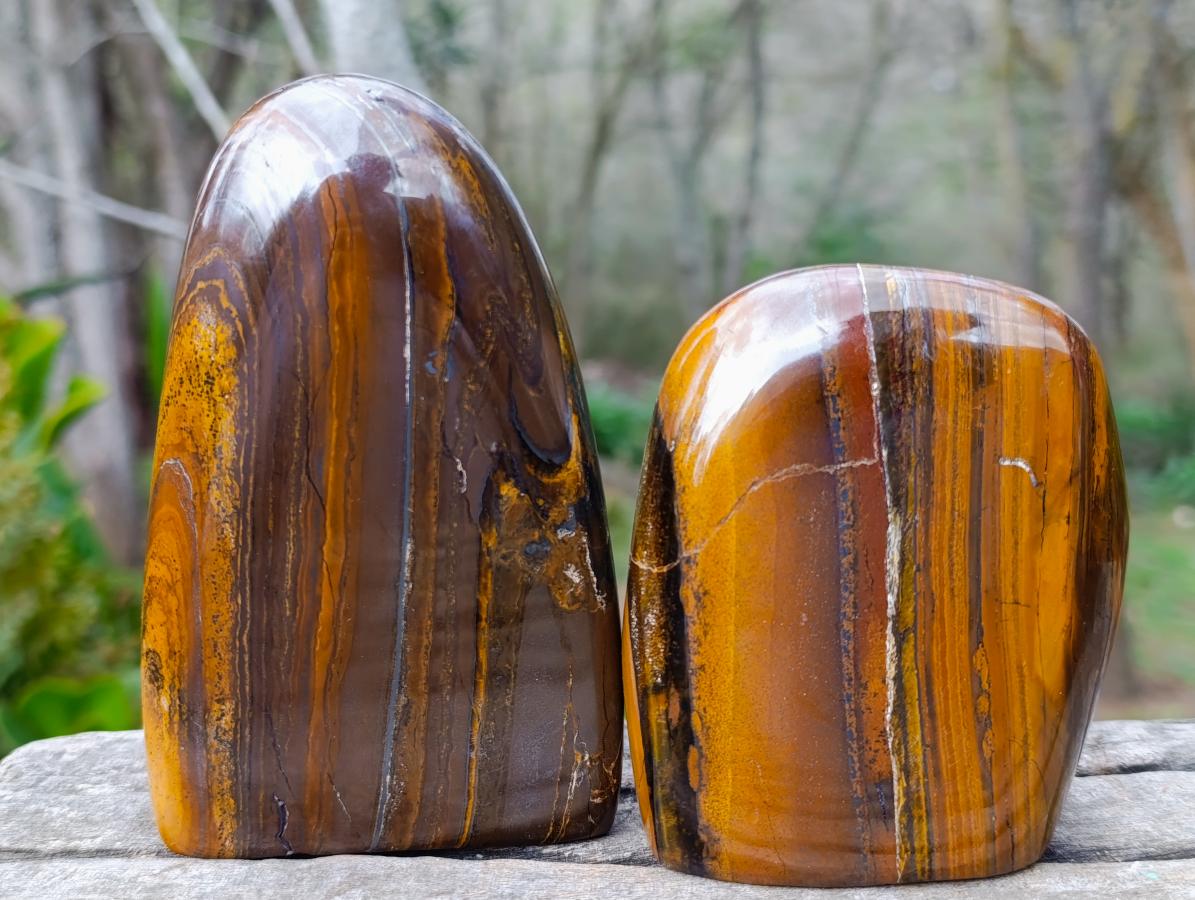 Polished Golden Tigers Eye Standing Display Pieces x 3 From Prieska, South Africa - Toprock Gemstones and Minerals 