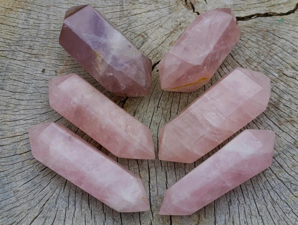 Polished Double Terminated Gemmy Rose Quartz Crystals x 6 From Madagascar - Toprock Gemstones and Minerals 