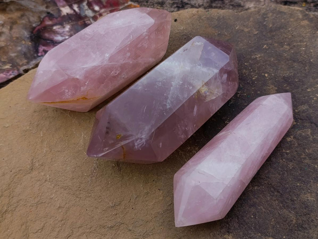 Polished Double Terminated Gemmy Rose Quartz Crystals x 6 From Madagascar - Toprock Gemstones and Minerals 