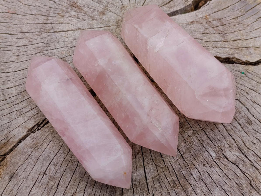 Polished Double Terminated Gemmy Rose Quartz Crystals x 6 From Madagascar - Toprock Gemstones and Minerals 