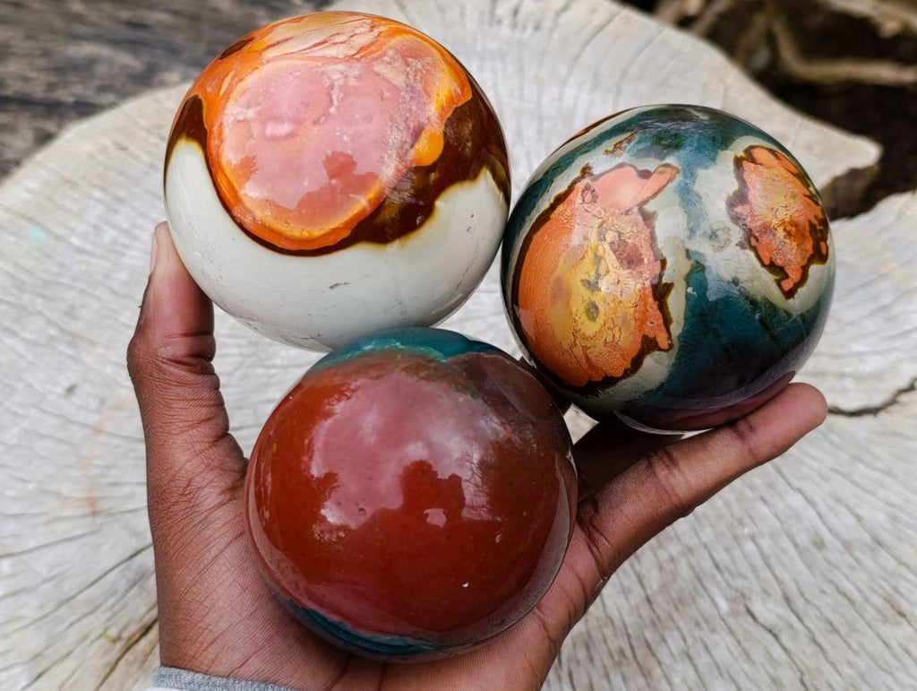 Polished Polychrome Jasper Spheres x 3 From Androka, Madagascar - Toprock Gemstones and Minerals 