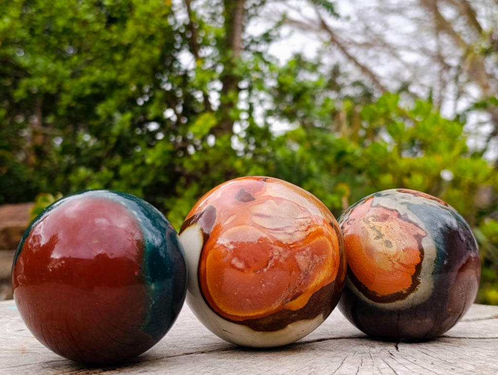 Polished Polychrome Jasper Spheres x 3 From Androka, Madagascar - Toprock Gemstones and Minerals 
