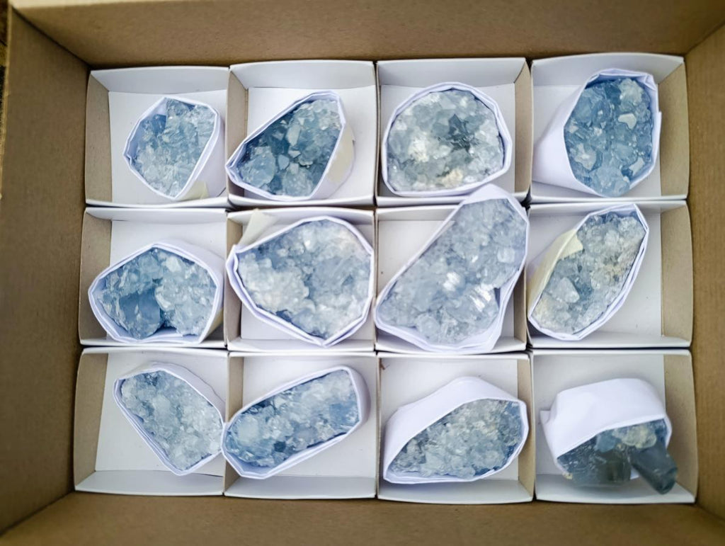 Natural Blue Celestite Specimens x 12 From Sakoany, Madagascar - Toprock Gemstones and Minerals 