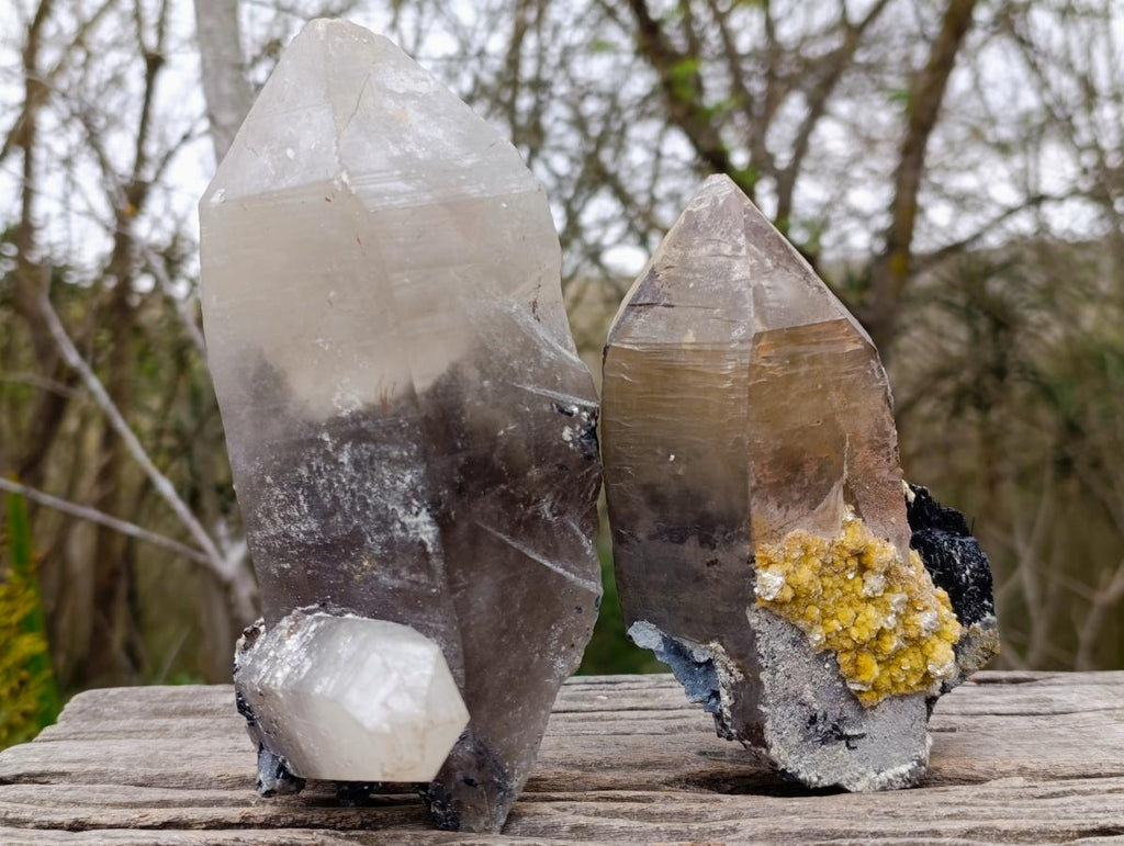 Natural Large Smokey Quartz Crystals with Associated Minerals x 2 From Erongo, Namibia - Toprock Gemstones and Minerals 