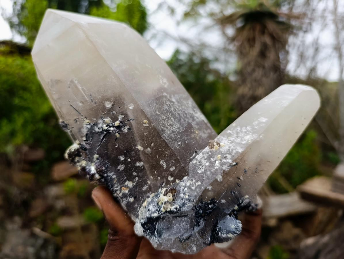 Natural Large Smokey Quartz Crystals with Associated Minerals x 2 From Erongo, Namibia - Toprock Gemstones and Minerals 