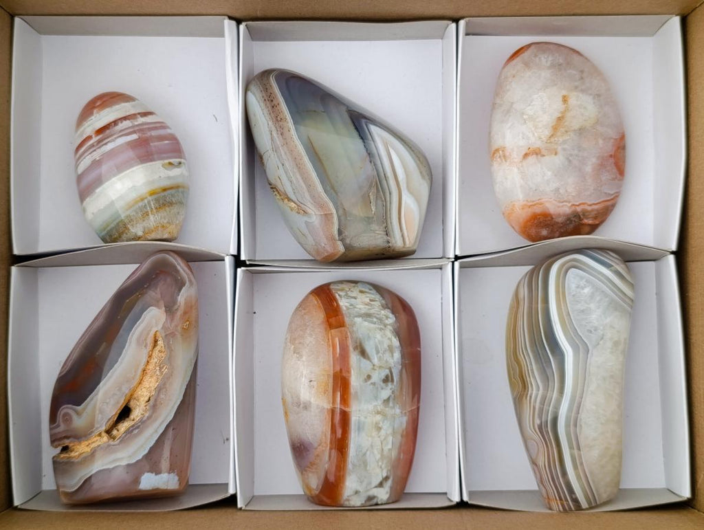 Polished and Natural Red Shashe River Agate Standing Display Pieces x 6 From Shashe River, Zimbabwe - Toprock Gemstones and Minerals 