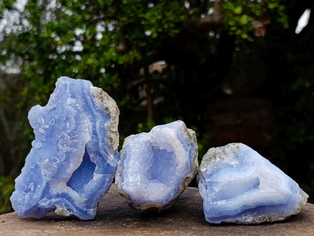 Natural Blue Lace Agate Geode Specimens x 12 From Nsanje, Malawi - Toprock Gemstones and Minerals 