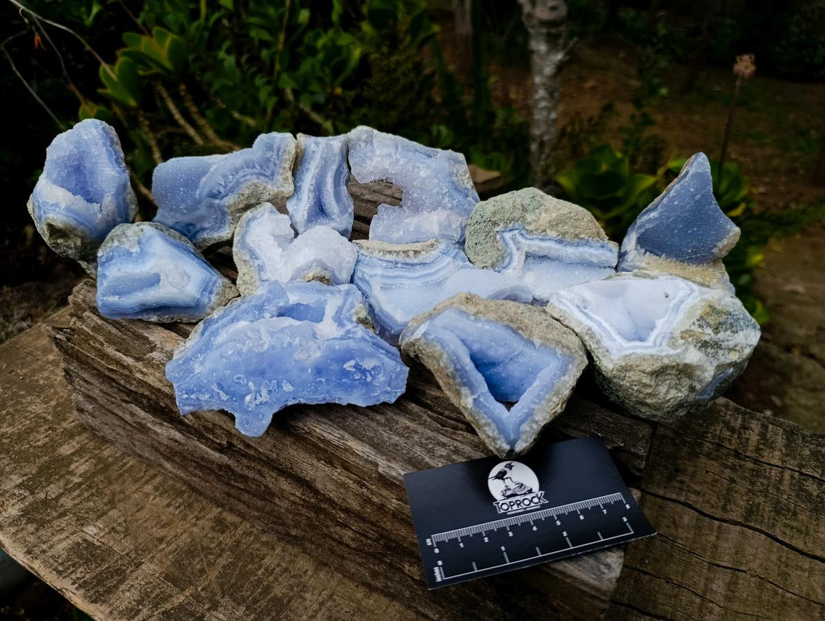 Natural Blue Lace Agate Geode Specimens x 12 From Nsanje, Malawi - Toprock Gemstones and Minerals 