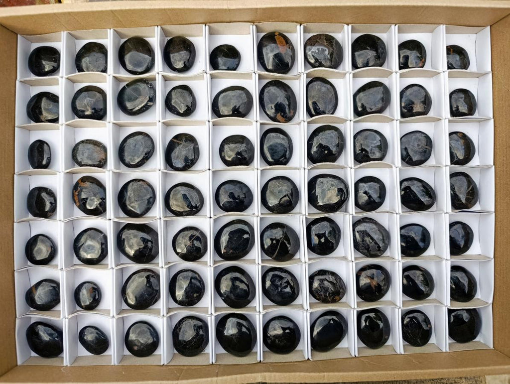 Polished Mini Black Tourmaline Jewellery Galets x 70 From Madagascar - Toprock Gemstones and Minerals 