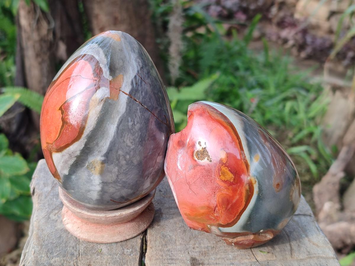 Polished One Side Polychrome Jasper Nodules x 3 From Androka, Madagascar - Toprock Gemstones and Minerals 