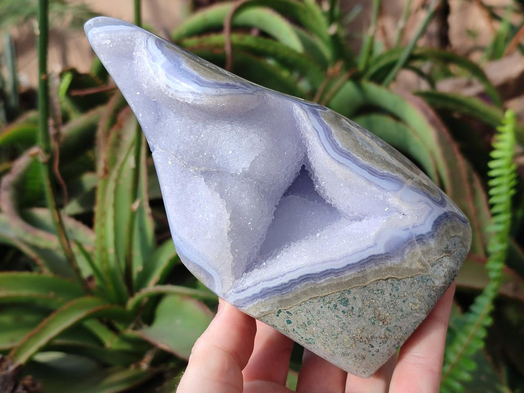 Polished and Natural Blue Lace Agate Standing Display Pieces x 2 From Nsanje, Malawi - Toprock Gemstones and Minerals 