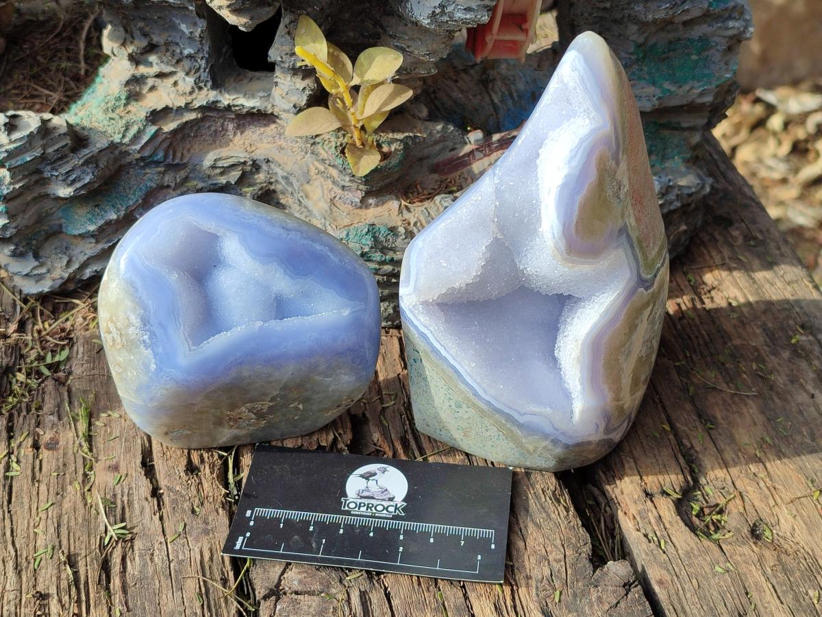 Polished and Natural Blue Lace Agate Standing Display Pieces x 2 From Nsanje, Malawi - Toprock Gemstones and Minerals 
