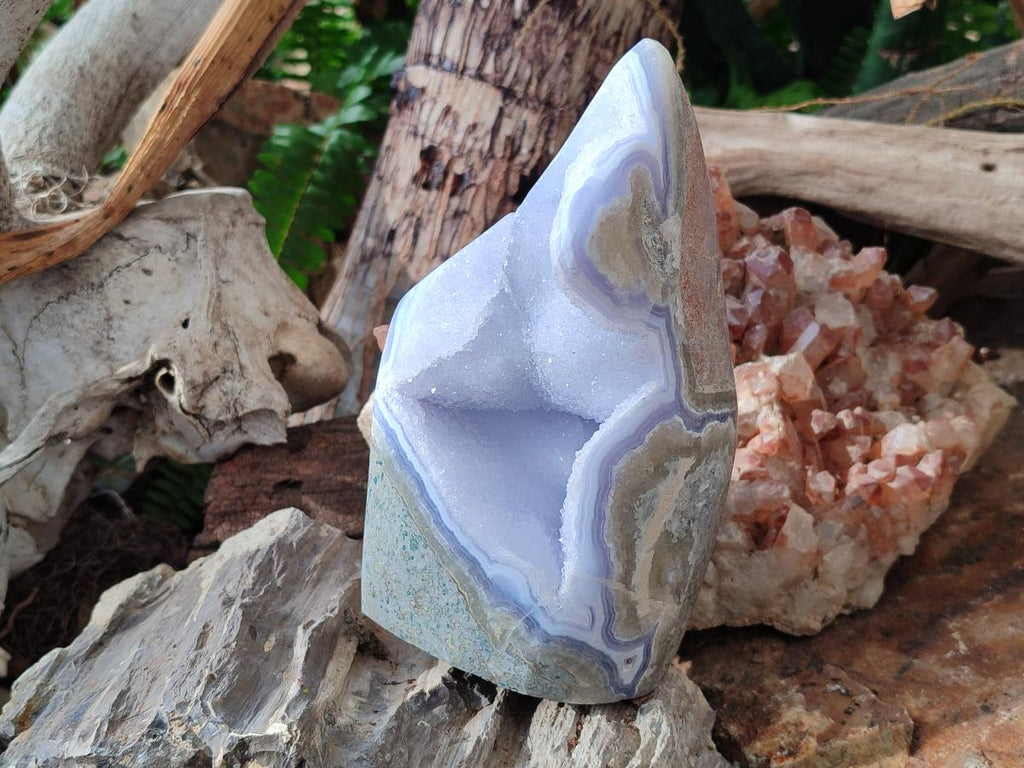 Polished and Natural Blue Lace Agate Standing Display Pieces x 2 From Nsanje, Malawi - Toprock Gemstones and Minerals 