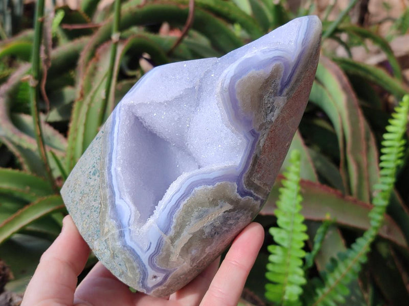 Polished and Natural Blue Lace Agate Standing Display Pieces x 2 From Nsanje, Malawi - Toprock Gemstones and Minerals 