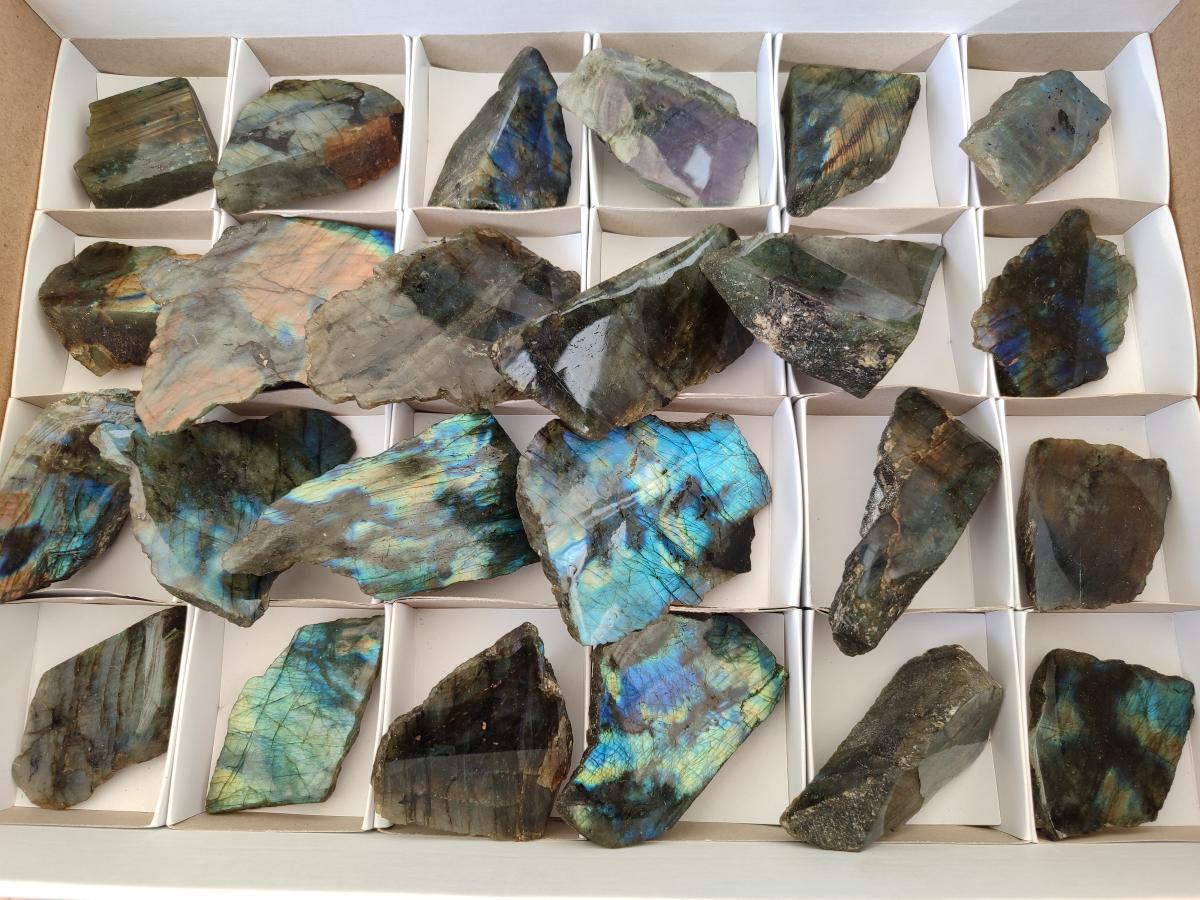 Polished One Side Labradorite Slices x 24 From Madagascar - Toprock Gemstones and Minerals 