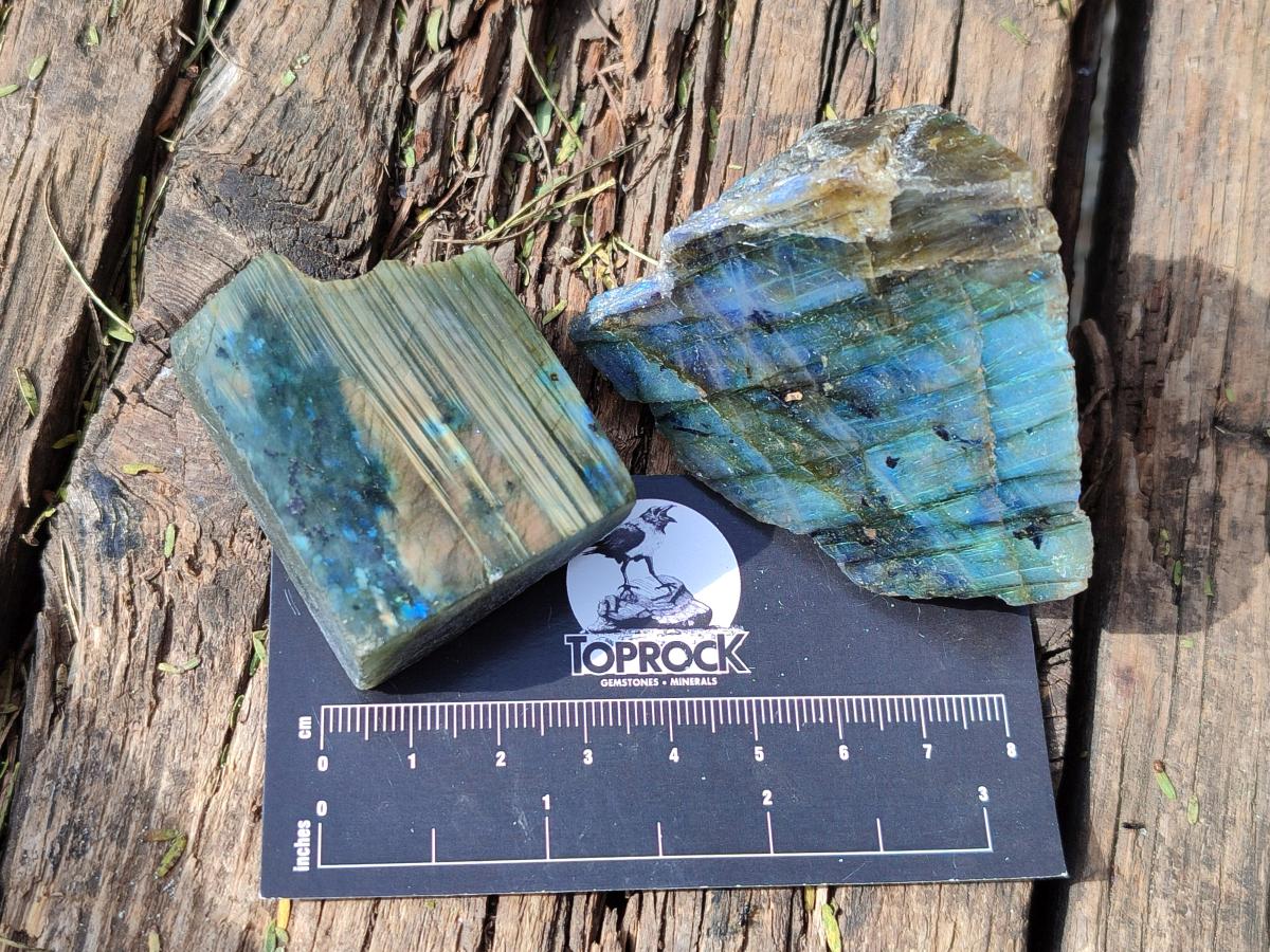 Polished One Side Labradorite Slices x 24 From Madagascar - Toprock Gemstones and Minerals 