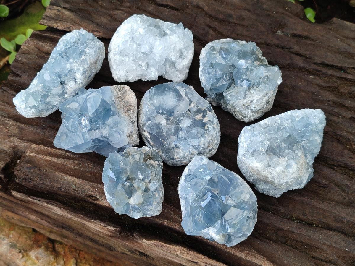 Natural Blue Celestite Specimens x 8 From Sakoany, Madagascar - Toprock Gemstones and Minerals 