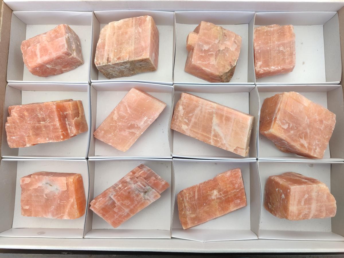 Natural Rhombohedral Sunset Orange Calcite Specimens x 12 From Spitzkop, Namibia - Toprock Gemstones and Minerals 