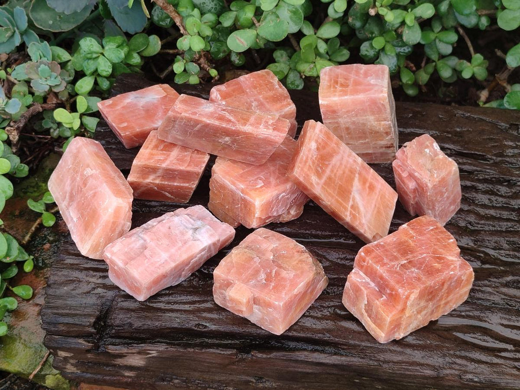 Natural Rhombohedral Sunset Orange Calcite Specimens x 12 From Spitzkop, Namibia - Toprock Gemstones and Minerals 