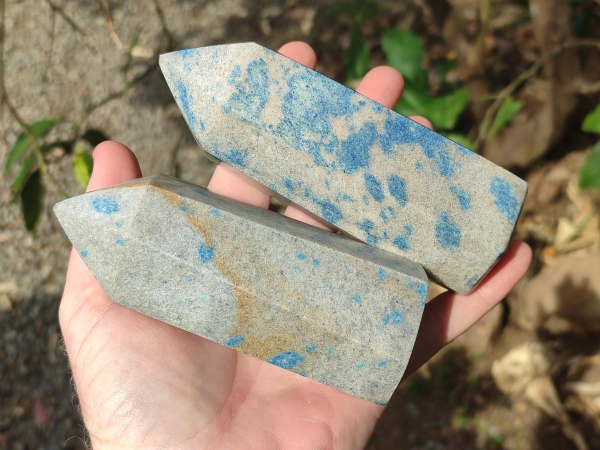 Polished Blue Spotted Spinel in Quartz Display Crystals x 3 From Madagascar - Toprock Gemstones and Minerals 