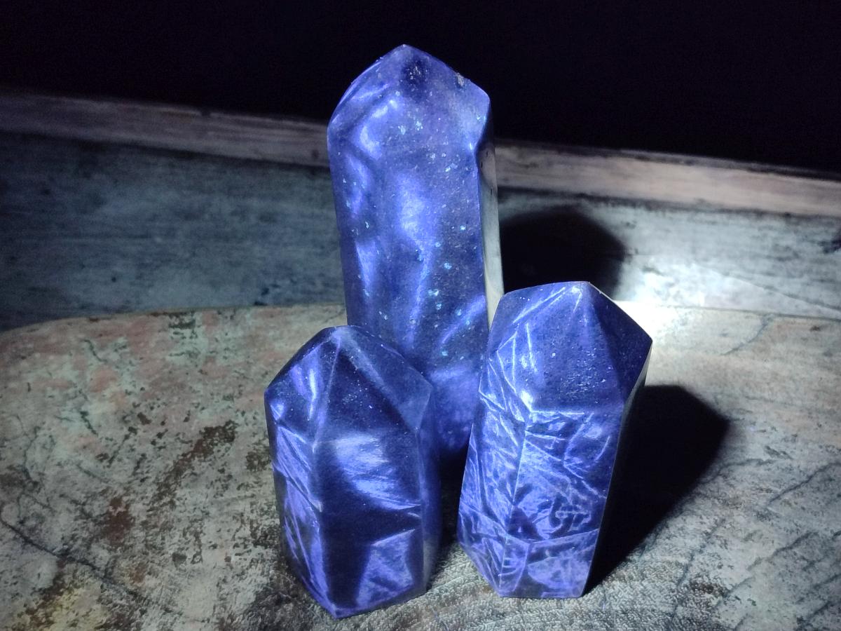 Polished Blue Spotted Spinel in Quartz Display Crystals x 3 From Madagascar - Toprock Gemstones and Minerals 