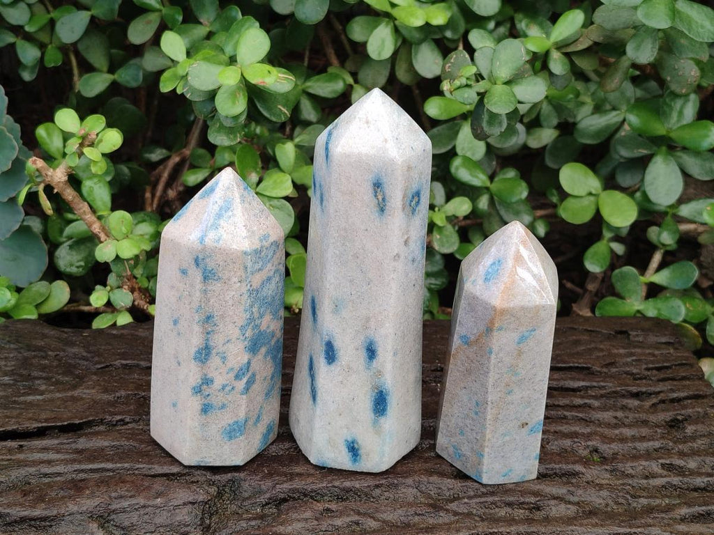 Polished Blue Spotted Spinel in Quartz Display Crystals x 3 From Madagascar - Toprock Gemstones and Minerals 