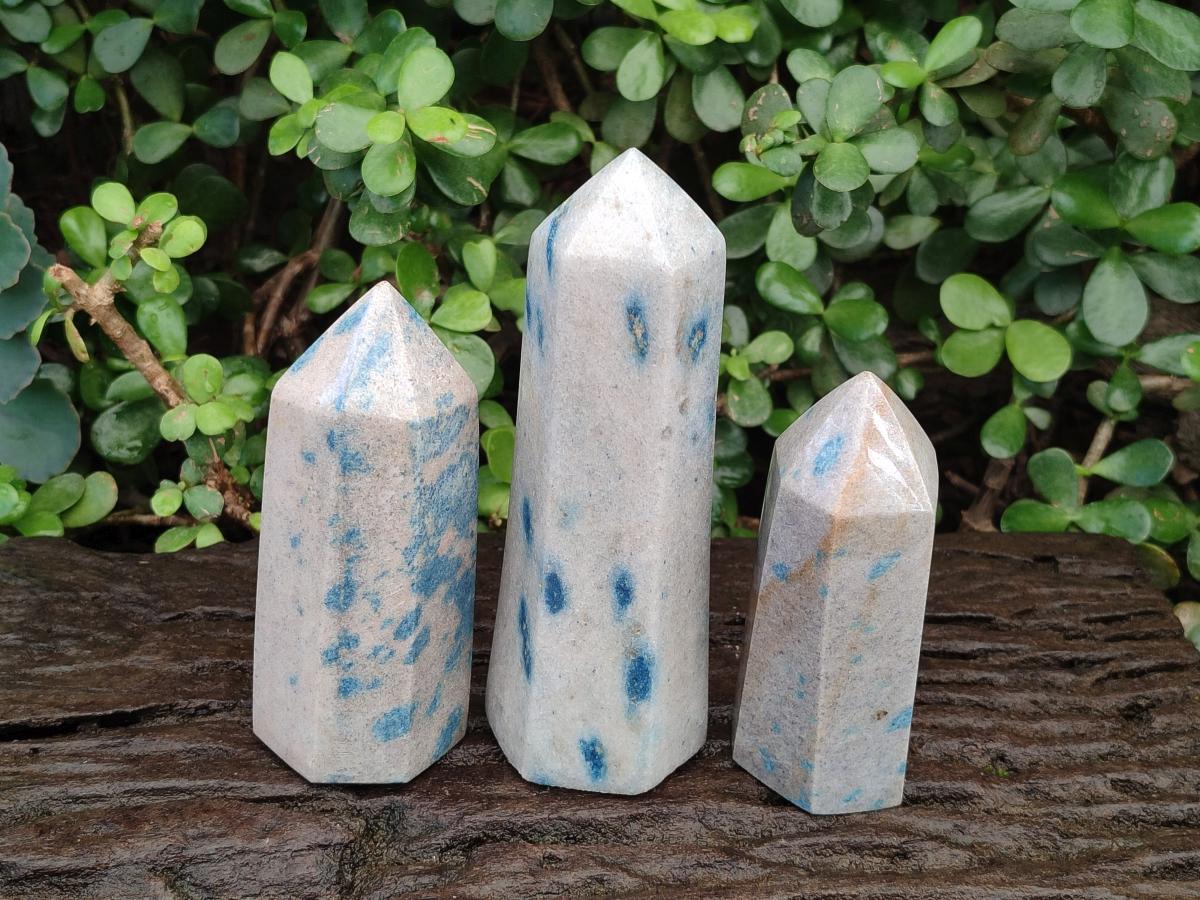 Polished Blue Spotted Spinel in Quartz Display Crystals x 3 From Madagascar - Toprock Gemstones and Minerals 