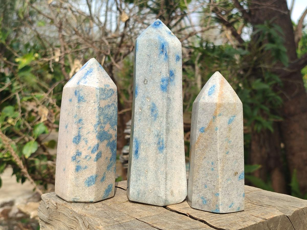 Polished Blue Spotted Spinel in Quartz Display Crystals x 3 From Madagascar - Toprock Gemstones and Minerals 