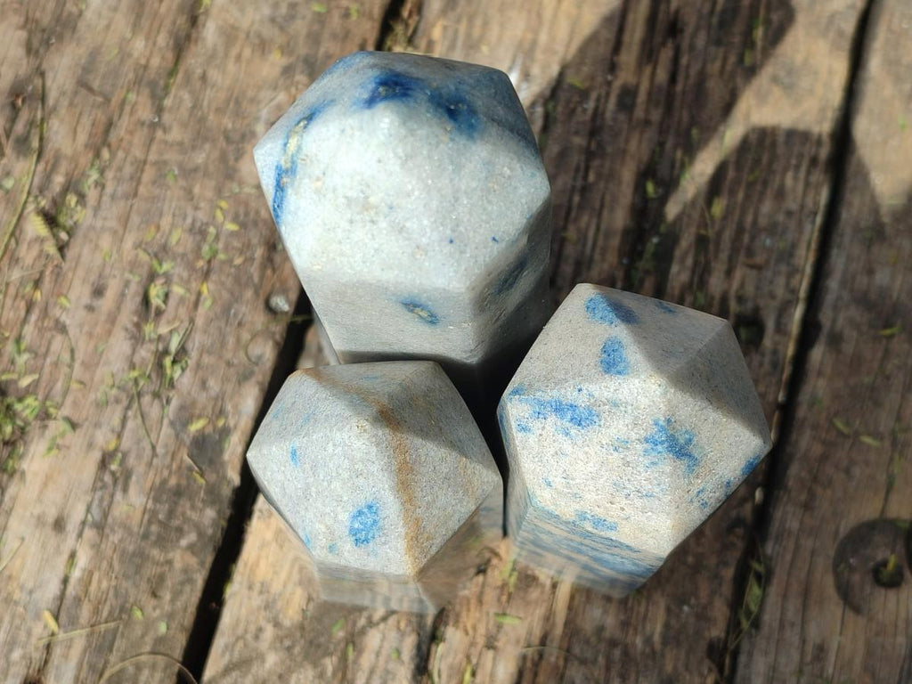Polished Blue Spotted Spinel in Quartz Display Crystals x 3 From Madagascar - Toprock Gemstones and Minerals 