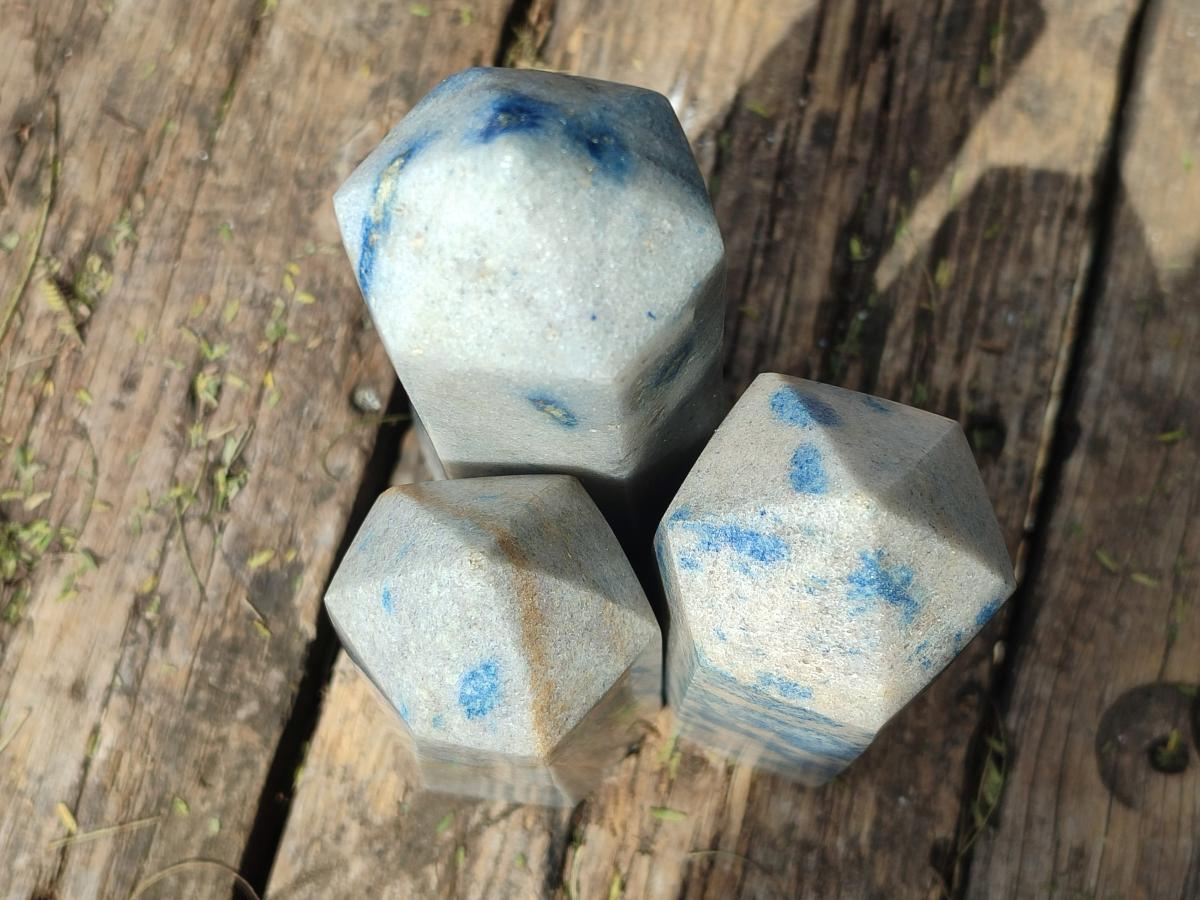 Polished Blue Spotted Spinel in Quartz Display Crystals x 3 From Madagascar - Toprock Gemstones and Minerals 
