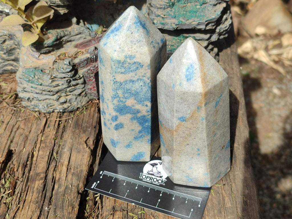 Polished Blue Spotted Spinel in Quartz Display Crystals x 3 From Madagascar - Toprock Gemstones and Minerals 