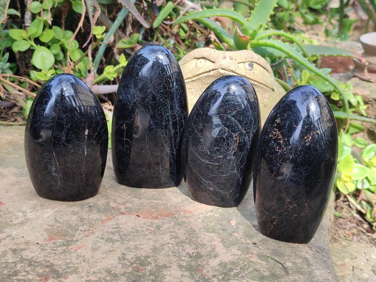 Polished Black Tourmaline Standing Display Pieces x 4 From Madagascar - Toprock Gemstones and Minerals 