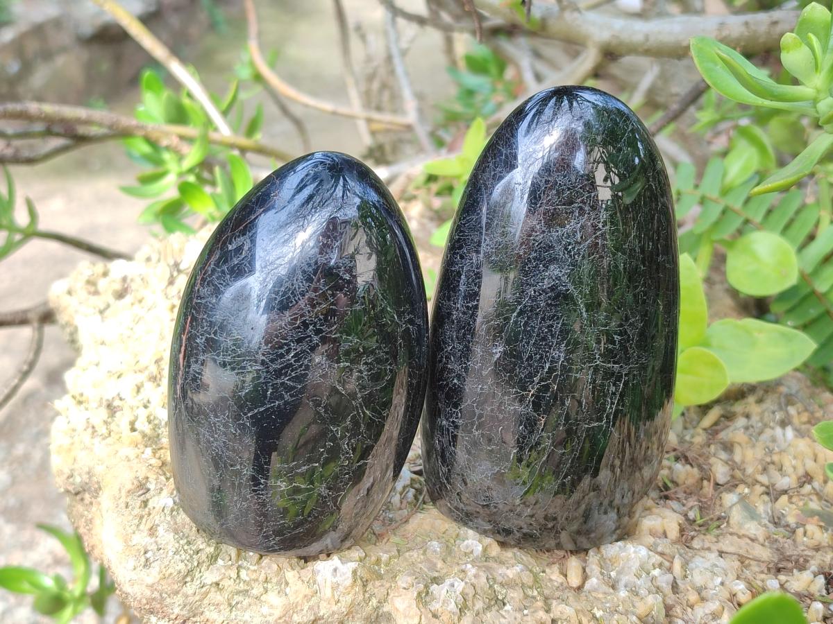 Polished Black Tourmaline Standing Display Pieces x 4 From Madagascar - Toprock Gemstones and Minerals 