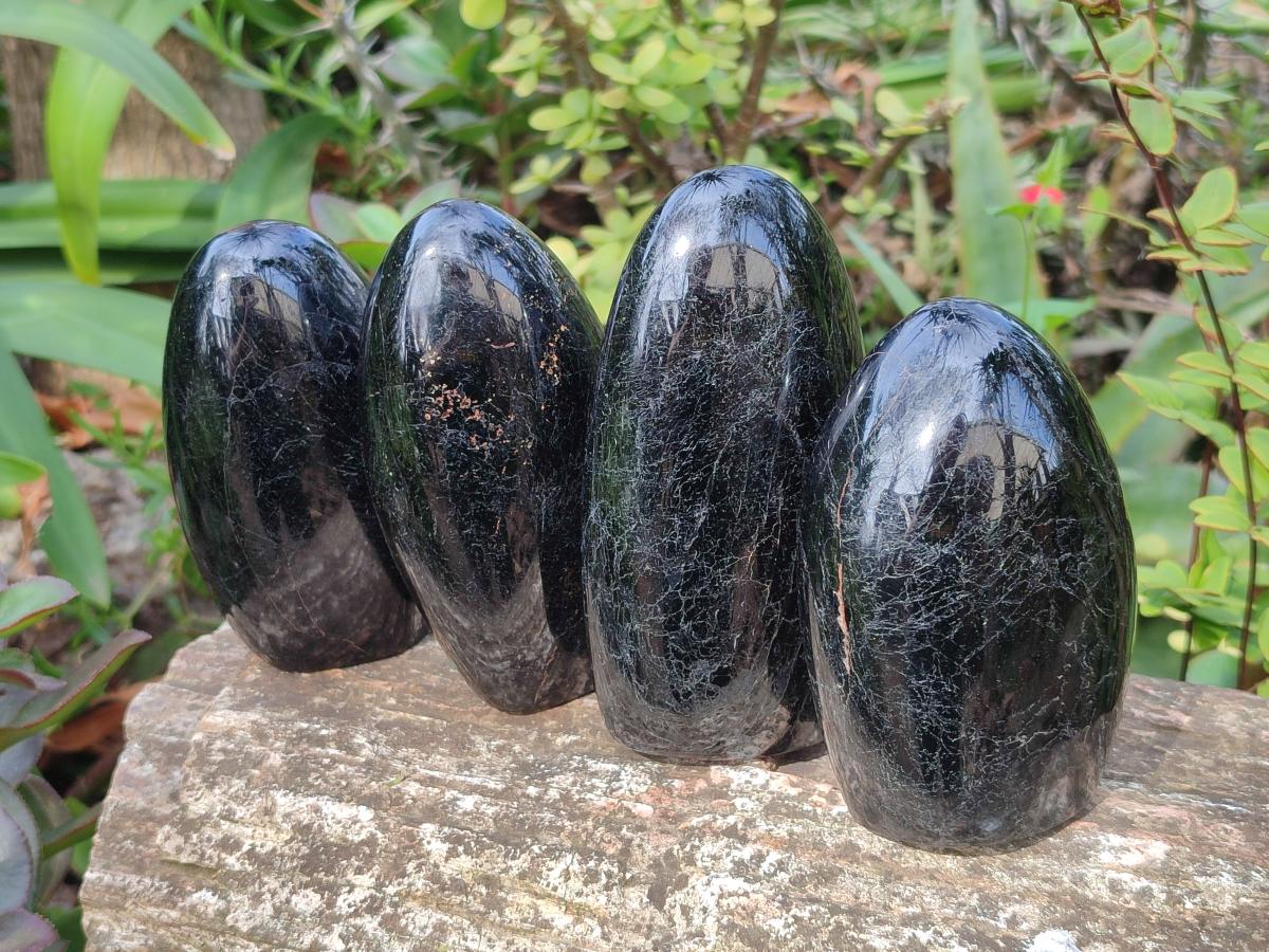 Polished Black Tourmaline Standing Display Pieces x 4 From Madagascar - Toprock Gemstones and Minerals 