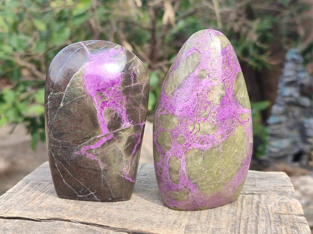 Polished Stichtite Free Form and Standing Display Pieces x 3 From Barberton, South Africa - Toprock Gemstones and Minerals 