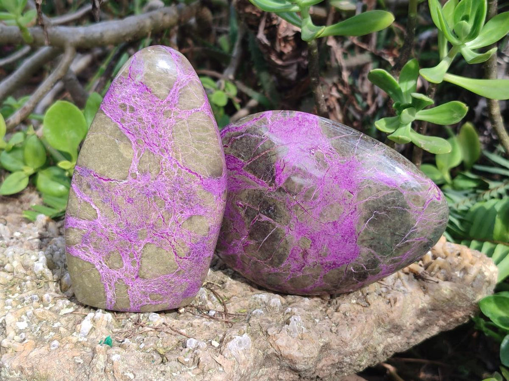 Polished Stichtite Free Form and Standing Display Pieces x 3 From Barberton, South Africa - Toprock Gemstones and Minerals 
