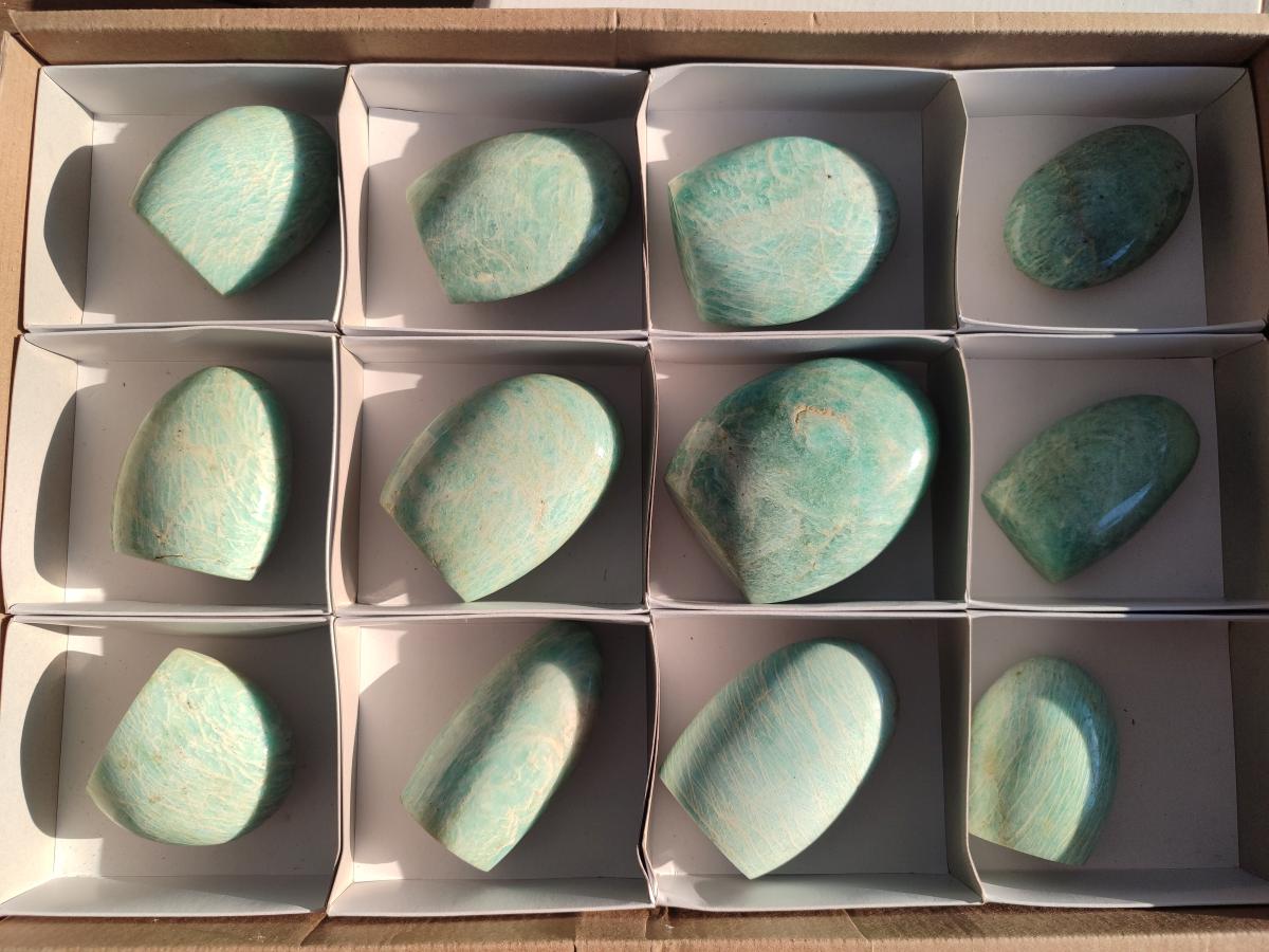 Polished Amazonite Standing Display Pieces x 12 From Madagascar - Toprock Gemstones and Minerals 