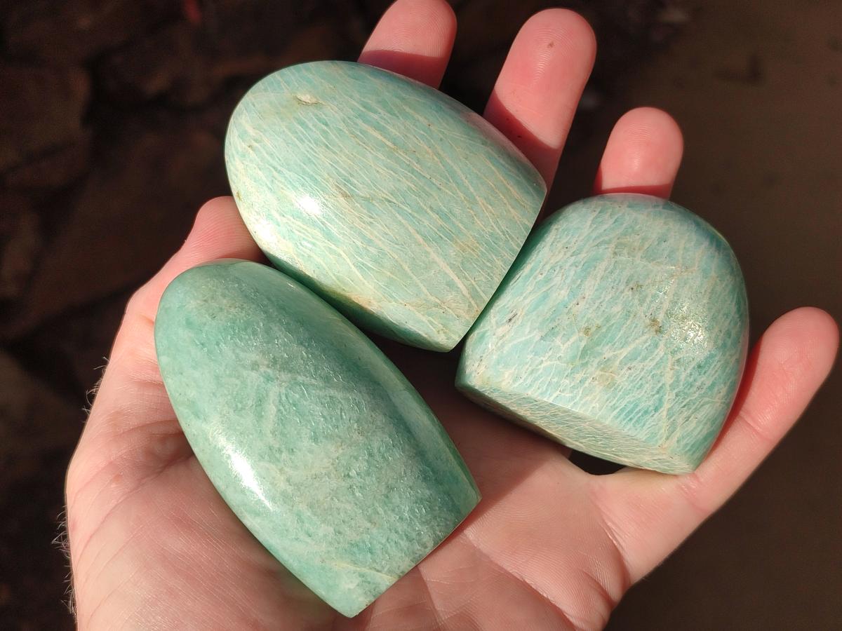 Polished Amazonite Standing Display Pieces x 12 From Madagascar - Toprock Gemstones and Minerals 