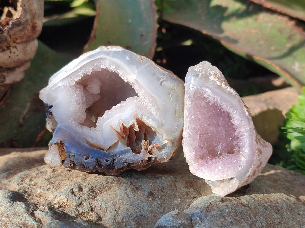 Polished and Natural Mix of Amethyst Centered Agate Pieces x 12 From Maintirano, Madagascar - Toprock Gemstones and Minerals 