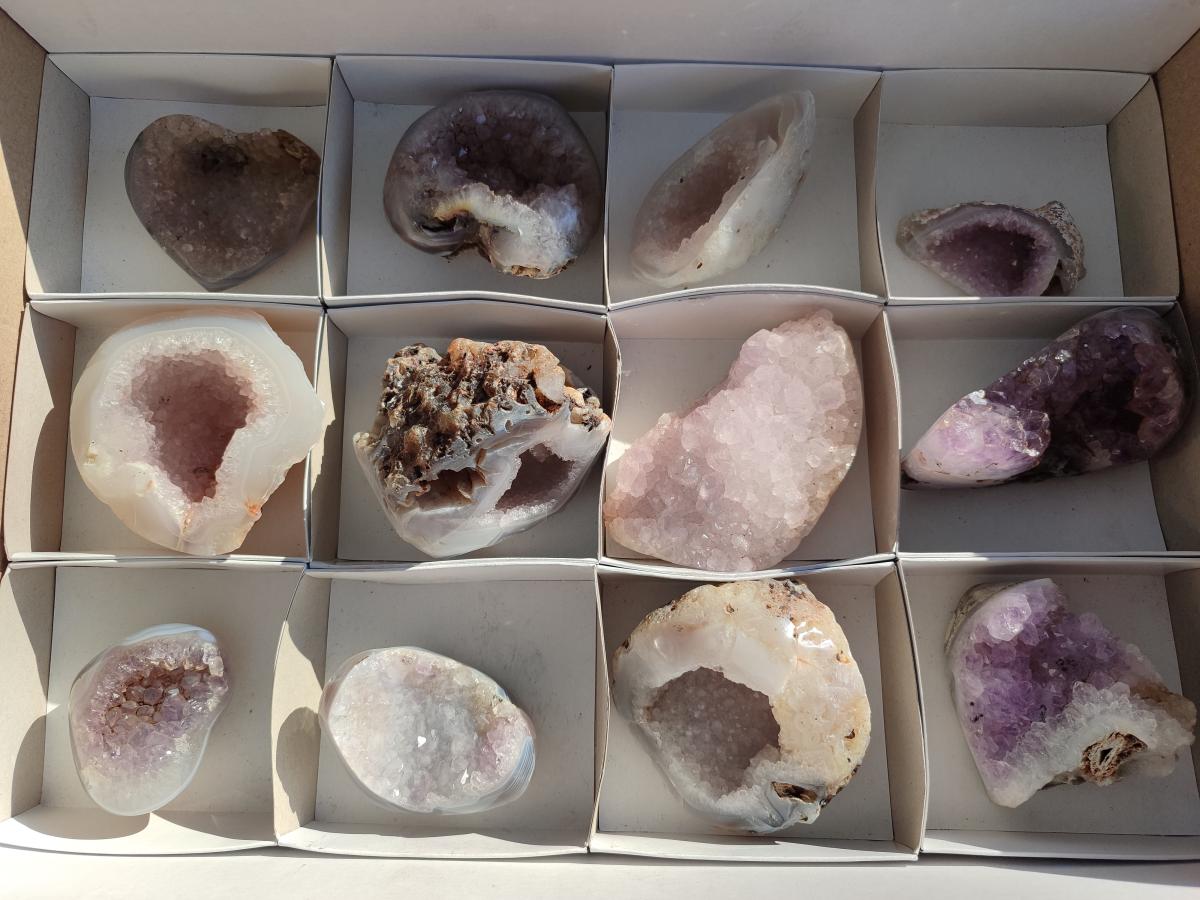 Polished and Natural Mix of Amethyst Centered Agate Pieces x 12 From Maintirano, Madagascar - Toprock Gemstones and Minerals 