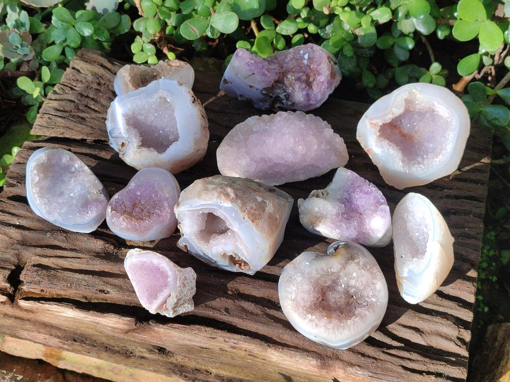Polished and Natural Mix of Amethyst Centered Agate Pieces x 12 From Maintirano, Madagascar - Toprock Gemstones and Minerals 