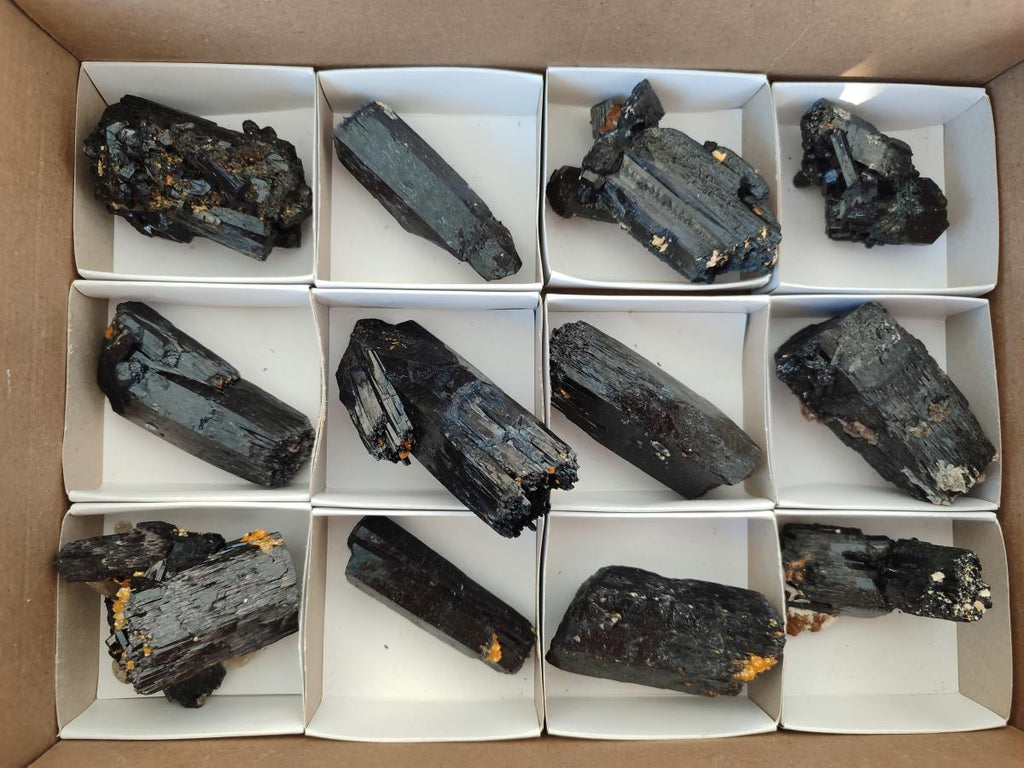 Natural Schorl Black Tourmaline Crystal Specimens x 12 From Erongo, Namibia - Toprock Gemstones and Minerals 