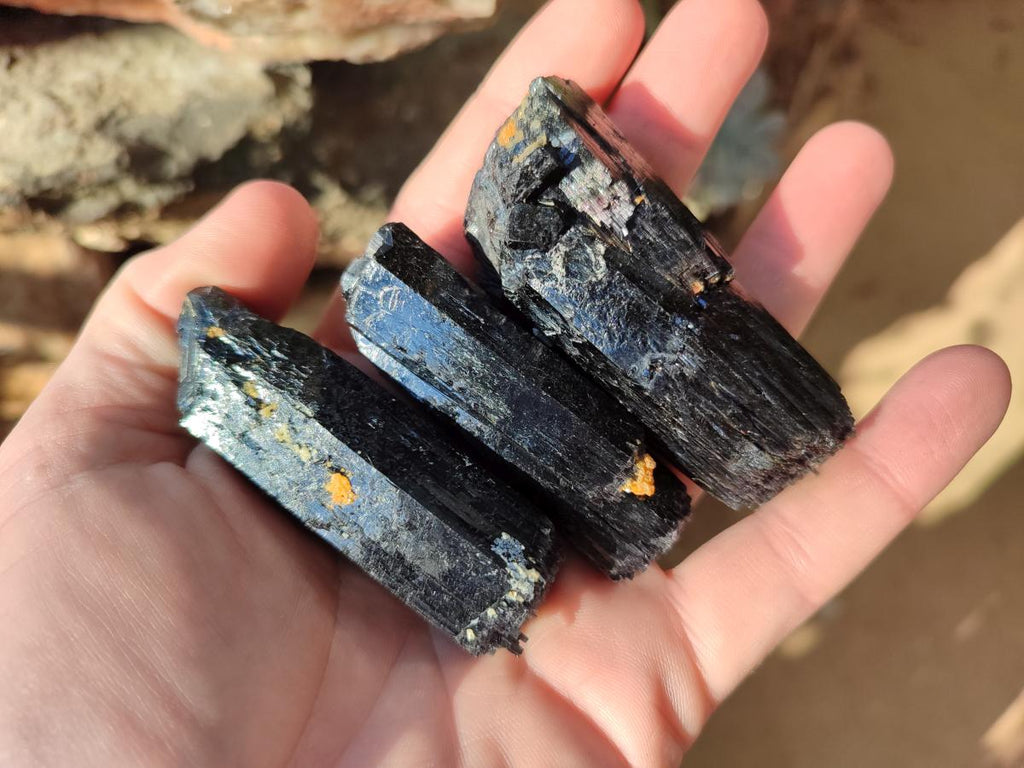 Natural Schorl Black Tourmaline Crystal Specimens x 12 From Erongo, Namibia - Toprock Gemstones and Minerals 
