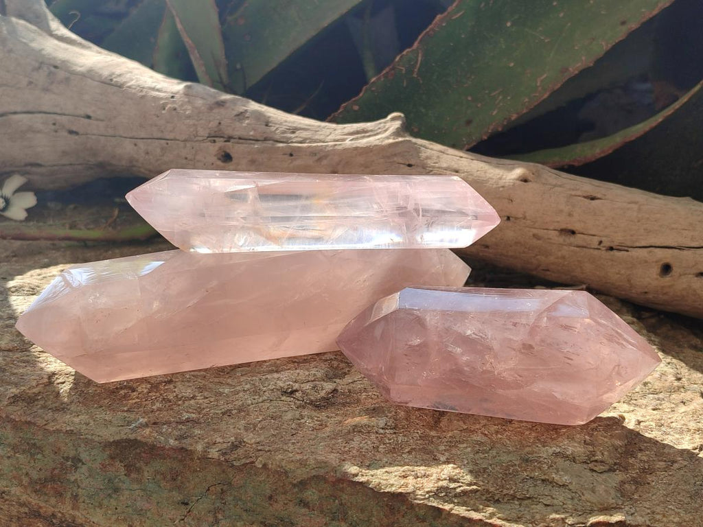 Polished Double Terminated Gemmy Rose Quartz Crystals x 3 From Madagascar - Toprock Gemstones and Minerals 