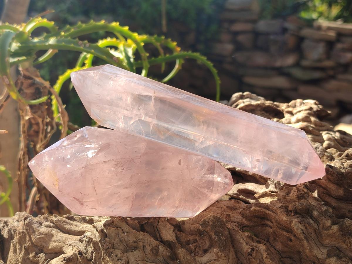 Polished Double Terminated Gemmy Rose Quartz Crystals x 3 From Madagascar - Toprock Gemstones and Minerals 