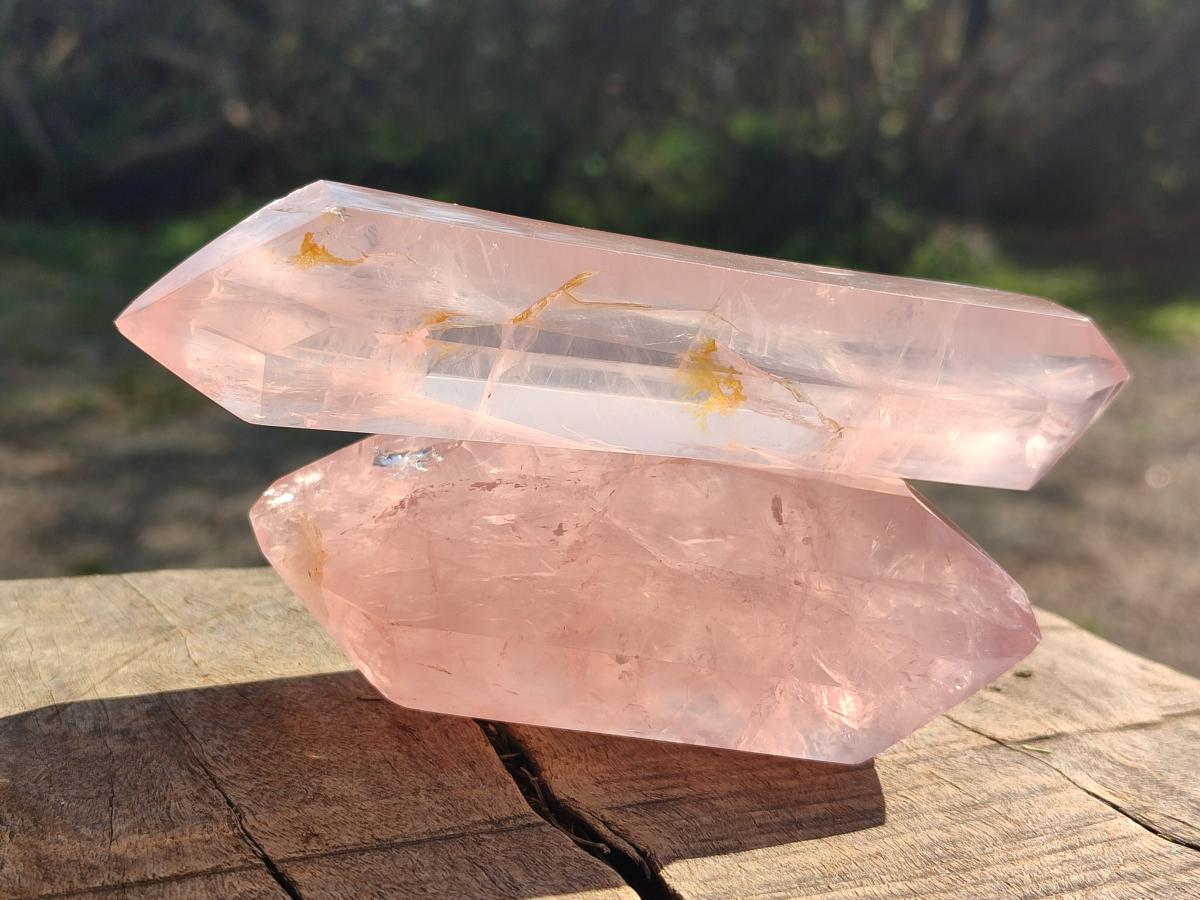 Polished Double Terminated Gemmy Rose Quartz Crystals x 3 From Madagascar - Toprock Gemstones and Minerals 